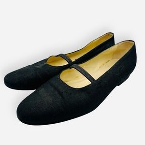Nicole Miller Black Mary Jane Ballet Flat Shoes 10 Canvas Strap Italy Flats